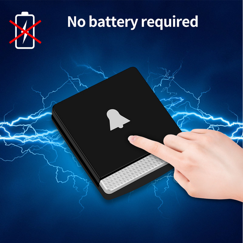 Pašbarojams bezvadu durvju zvans 433 MHz tālvadības pults durvju zvans bez akumulatora Mājas bezvadu durvju gredzens 1 2 raidītājs 1 2 uztvērējs