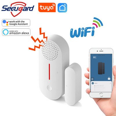 WiFi Сензор за врата Tuya Smart Life APP Уведомление Прозорец на врата Отворен / затворен Детектор Домашна охранителна аларма Поддръжка Alexa Google