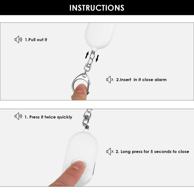 Pašaizsardzības signalizācija 130 dB Meiteņu Sieviešu Drošības Aizsardzības Brīdinājums Personiskā drošība Kliedz Skaļi Atslēgu piekariņa trauksmes avārijas uzlādes trauksmes signāli