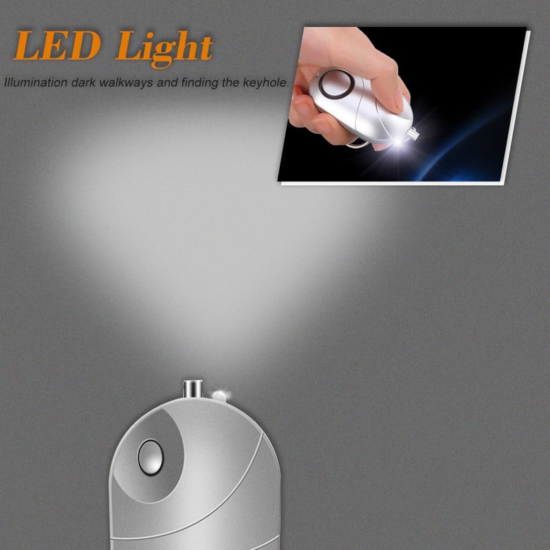 Personīgais trauksmes signāls 120-130 dB Droša skaņa Ārkārtas pašaizsardzības drošības signalizācija Atslēgu piekariņš LED lukturītis sievietēm, meitenēm, bērniem, vecākiem cilvēkiem