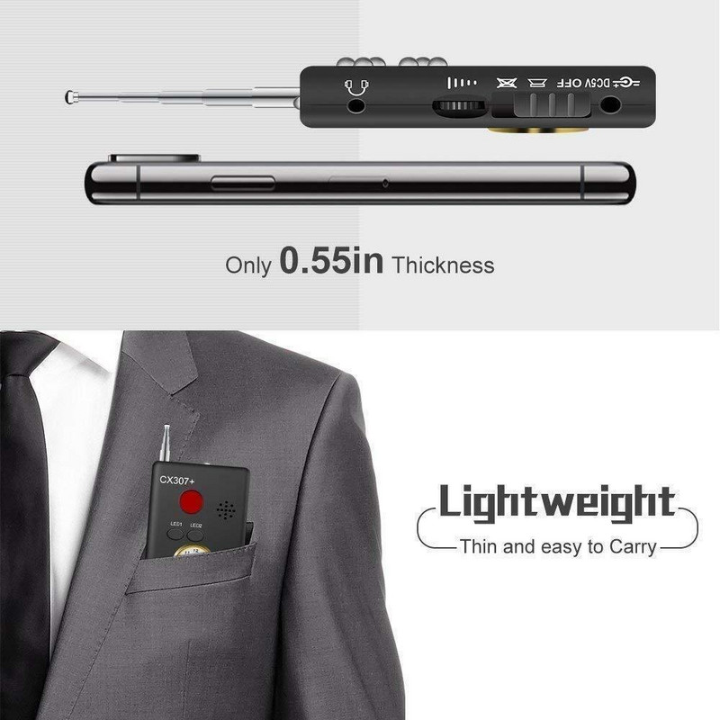 CC307+ Mini Anti Candid kameras detektors pretkameras lāzera audio signāla kļūdas mazs pilna diapazona WiFi RF GSM ierīču meklētājs