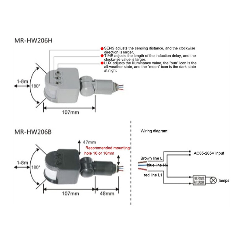 2 tk liikumisandur PIR liikumisanduri detektor välistingimustes 90-250V 180 kraadi infrapuna seinavalgusti lüliti hall