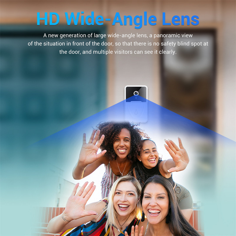 Ασύρματο κουδούνι WiFi HD Κάμερα Ασφαλείας Πόρτα Κουδούνι Νυχτερινής όρασης Βίντεο Θυροτηλέφωνο Φωνή Αλλαγή Δωρεάν αποθήκευσης Cloud Πόρτα οθόνης