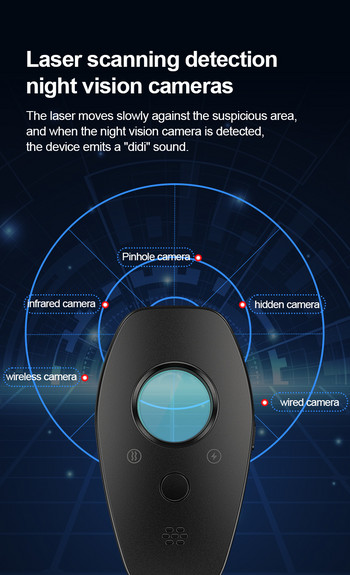 Anti-Pinhole/Hidden/False Mini Camera Detector Лазерно инфрачервено нощно виждане Finder за сканиране с кабелна камера, Anti-intruder/Thiet Alarm