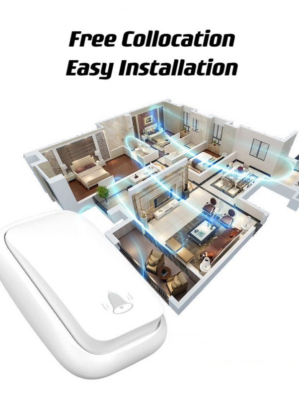 2 pluss 1 välitingimustes juhtmevaba muusika uksekell Isegenereeriv energiasäästlik veekindel nutikas uksekell kaugkõnede kell USA EL UK