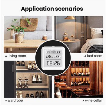 Tuya WIFI Сензор за температура и влажност Хигрометър Термометър Подсветка за интелигентен дом Smart Life Support Alexa Google Assistant