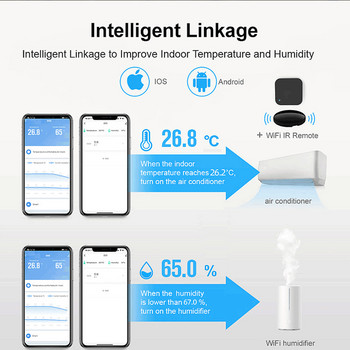 Tuya WIFI Сензор за температура и влажност Хигрометър Термометър Подсветка за интелигентен дом Smart Life Support Alexa Google Assistant