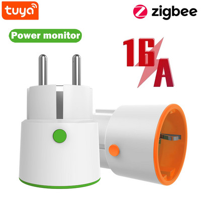 Tuya Smart Zigbee Plug Socket 3680W 16A Power Energy Monitoring Timer Switch Outlet EU Work with Tuya Hub Zigbee2mqtt