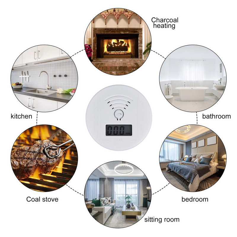 Mini CO jutiklis, anglies monoksido signalizacijos detektorius, maitinamas su LED skaitmeniniu ekranu, garso įspėjimas, tinkamas namų virtuvei