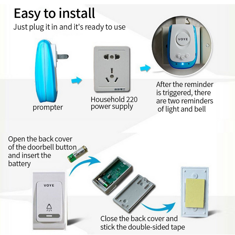 Noua sonerie inteligentă fără fir cu telecomandă LED 36 Tunes, 315MHz, 70-110M, emițător + receptor pentru hotel, acasă, grădină