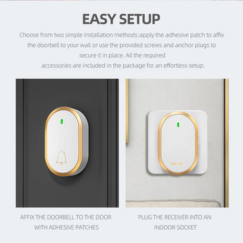 Doorbell Wireless Doorproof Doorbell 300m Range US EU UK AU Plug Home Intelligent Door Bell Chime 1 2 Button 1 2 3 Receiver mi