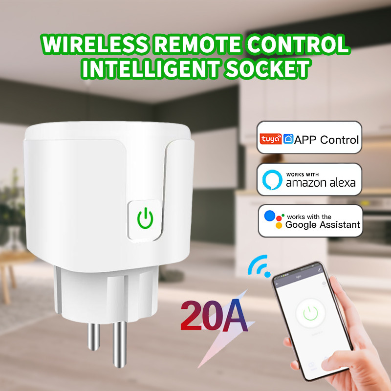Tenky Smart Home Wi-Fi Plug 20A Έξοδος υποστήριξης παρακολούθησης ρεύματος ΕΕ Έξυπνη υποδοχή Λειτουργεί με την Alexa Google Yandex Alice TUYA Smart Life