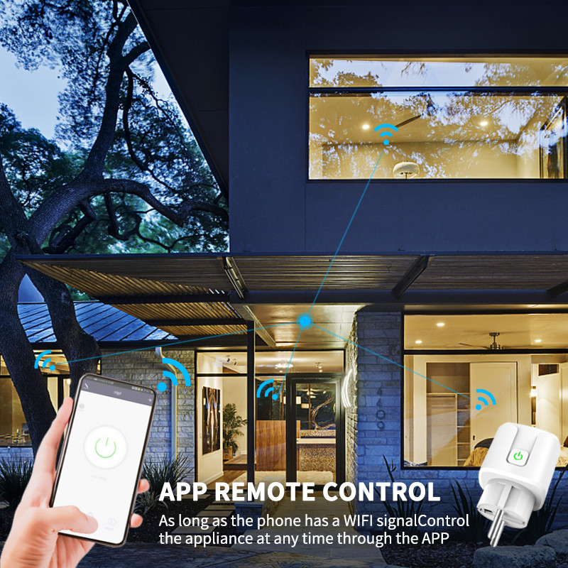 Tenky Smart Home Wi-Fi Plug 20A Έξοδος υποστήριξης παρακολούθησης ρεύματος ΕΕ Έξυπνη υποδοχή Λειτουργεί με την Alexa Google Yandex Alice TUYA Smart Life