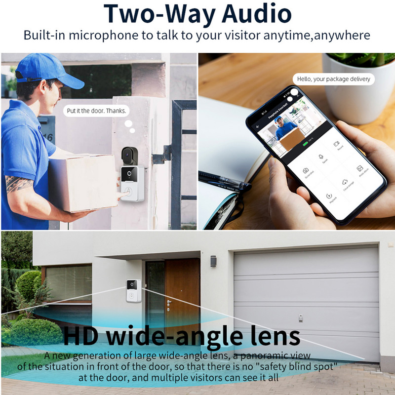 Viedais durvju zvana HD kameras mājas āra WIFI bezvadu video domofons durvju zvana kustības sensora drošības zvana komplekts mājas monitoram