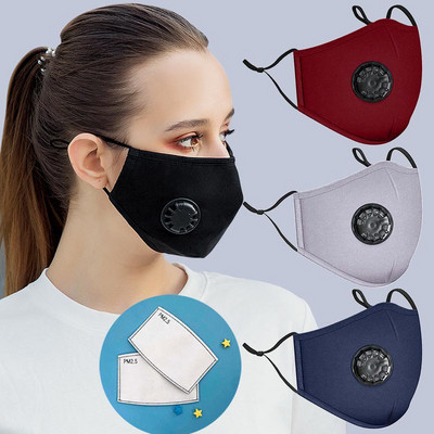 Puuvillane näomask hingamisklapi filtriga Korduvkasutatavad pestavad maskid Fashion Mouth näomask tolmuvastane aktiivsüsi PM2.5