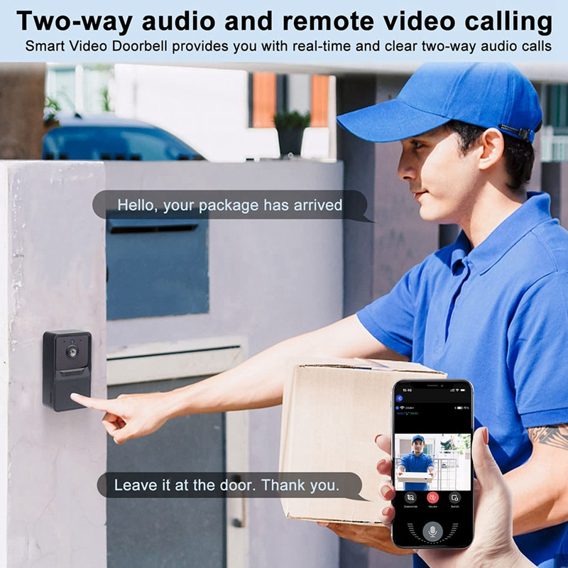 Video zvono Bežično zvono na vratima s pohranom u oblaku, dvosmjernim audio nadzorom u stvarnom vremenu