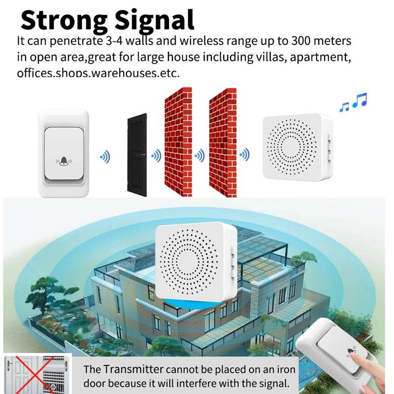 Bezvadu durvju zvana ūdensnecaurlaidīgs pašbarošanas poga Viedā durvju zvana zvani Smart Lifes vadības durvju zvana komplekts Mājas drošības signalizācija