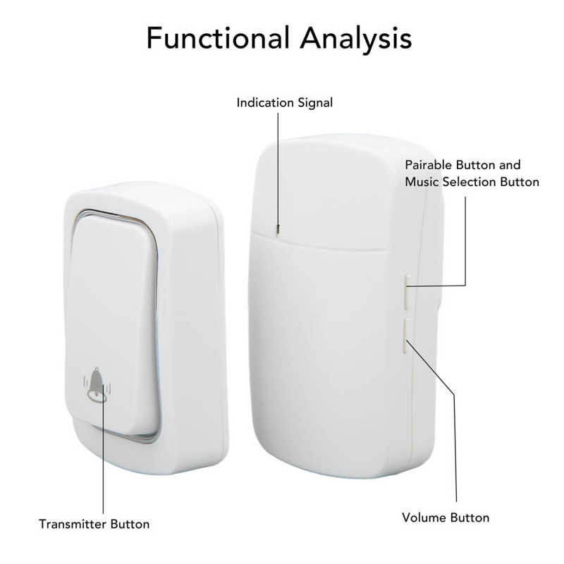 Isegenereeriv uksekell pika ülekande vahemaa akuvaba veekindel vahelduvvoolu 100-230 V juhtmeta uksekell villa jaoks