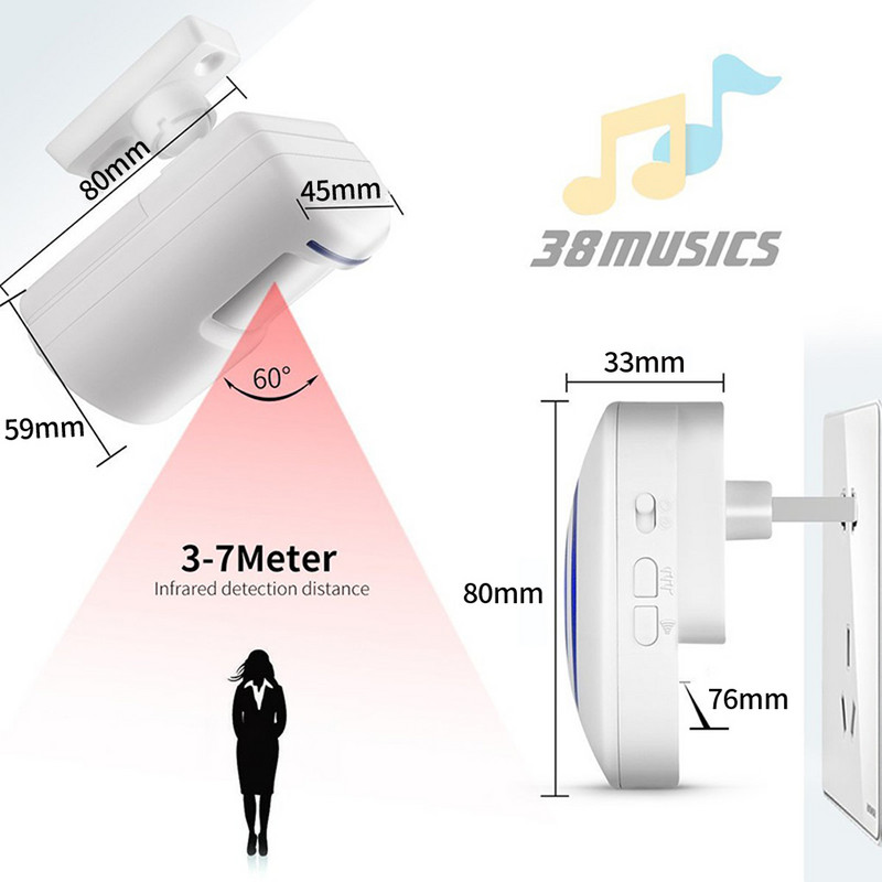Infravörös érzékelő mozgásérzékelő vezeték nélküli ajtócsengő beléptető riasztórendszer intelligens ajtócsengő otthoni biztonság védelem
