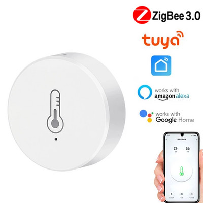 Tuya Zigbee3.0 Интелигентен сензор за температура и влажност Безжичен термометър с LCD екран Цифров дисплей Работа с Alexa Google