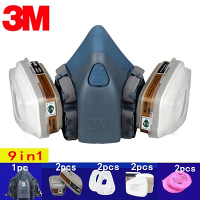7/9/15/17in1 3M 7502 Gāzes maska Ķīmiskā respiratora aizsargmaska Rūpnieciskās krāsas aerosols Anti Organic Vapor 6001/2091 filtrs
