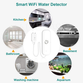 Tuya Сензор за теч на вода Детектор Независим WiFi Сензор за теч на вода Защита на дома Алармена система Smart Life APP Control