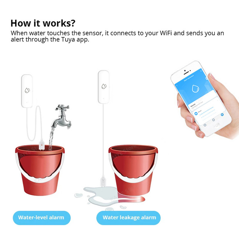 Tuya vízszivárgás érzékelő érzékelő független WiFi árvíz vízszivárgás érzékelő otthoni védelem riasztó rendszer Smart Life APP vezérlés