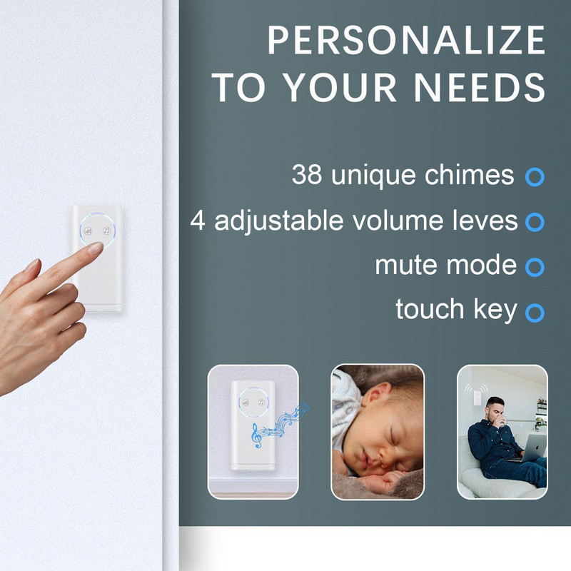 Zvono na vratima s ključem na dodir, bežično vodootporno zvono za vrata 200 m, IP65 vodootporno pametno bežično zvono