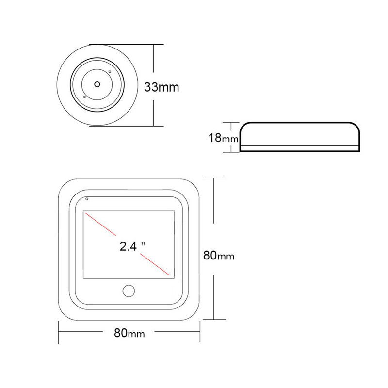 Āra kaķa acu vizuālais durvju zvans 2,4 collu mājsaimniecības kaķa acu uzraudzība infrasarkanais nakts redzamības elektroniskais durvju spogulis viedā māja