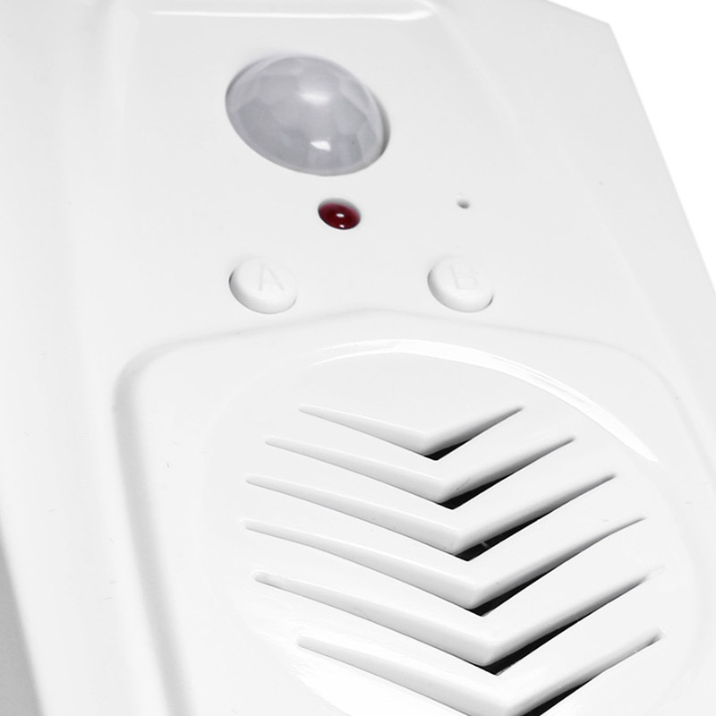 2x sensora kustības durvju zvana slēdzis MP3 infrasarkanais durvju zvana bezvadu PIR kustības sensora balss pamudinātājs