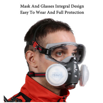 Цяла/половина лицева маска за прах Респиратор с предпазни очила против замъгляване Двойни филтри за Дърводелец Строител Полиране Защита на очите