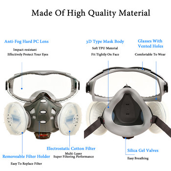 Μάσκα αναπνοής για ολόκληρο/μισό πρόσωπο με γυαλιά ασφαλείας διπλά φίλτρα For Carpenter Builder Polishing Eye Protection