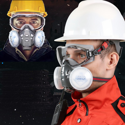Täis-/poolnäo tolmumask respiraator uduvastaste kaitseprillidega, kahe filtriga, puusepatöökoja poleerimiseks silmade kaitseks
