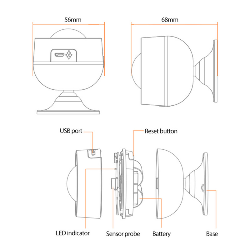 Tuya Smart Zigbee PIR judesio jutiklis su temperatūros ir drėgmės baterijomis arba USB maitinimo šaltiniu