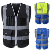 SFvest Safety vesta reflectorizanta de constructii vesta de constructii imbracaminte de siguranta vesta de lucru vesta neagra cu buzunare multiple