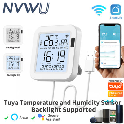 Tuya intelligens hőmérséklet- és páratartalom-érzékelő WiFi háttérvilágítással az intelligens otthonhoz vagy a SmartLife Work with Alexa Google Assistant
