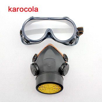 Газова маска Химическа газова противопрахова боя Индустриален респиратор Двоен филтър Защитна маска за лице с очила на едро