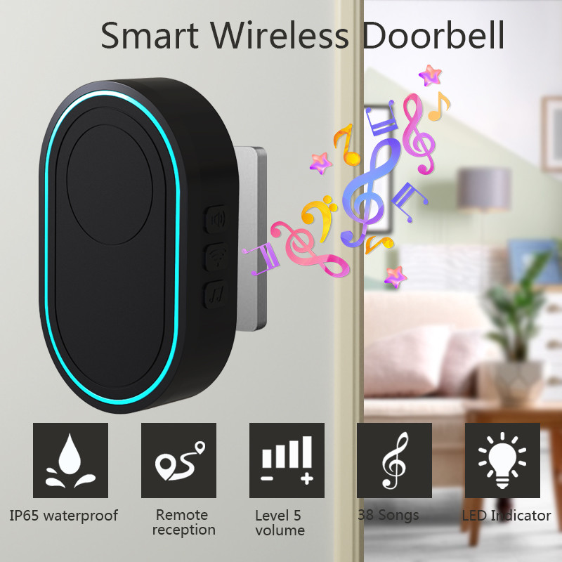 Ασύρματο Doorbell Αδιάβροχο IP65 Outdoor Door Bell 39 Music LED Flash Συναγερμός Ασφαλείας RF433 Smart Home Intelligent Chime Kit