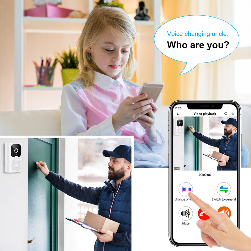 WIFI videó csengő kamera Smart Home vezeték nélküli telefon ajtócsengő kamera biztonsági védelem kaputelefon Full HD látás lakásokhoz