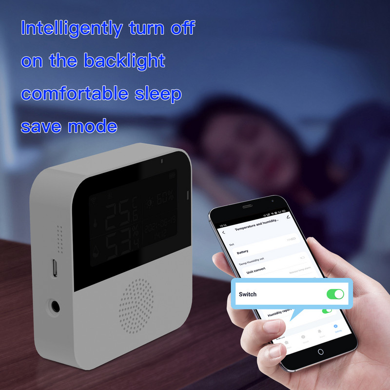 „Tuya Smart WIFI“ temperatūros ir drėgmės jutiklis su apšvietimu LCD ekranu patalpų termometro higrometro matuoklio palaikymas „Alexa“
