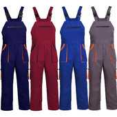 Kombinezonai su antkrūtiniu, vyriški, moteriški, darbiniai drabužiai, didesnio dydžio apsauginiai kombinezonai.