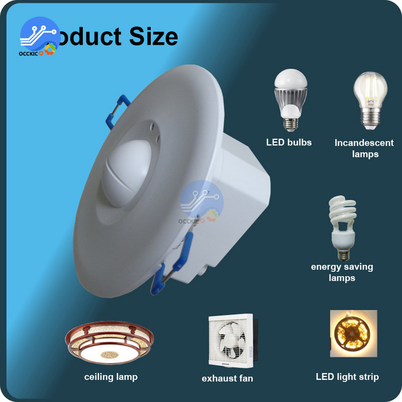 AC 85-250V mikrohullámú radarérzékelő kapcsoló 5,8G állítható beágyazott testmozgásérzékelő fénykapcsoló folyosó érzékelőhöz