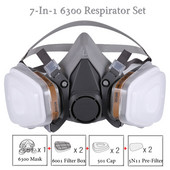 8-In-1 6300/6200 putekļu gāzes maska ar aizsargbrillēm ar pusi sejas gāzes respirators krāsošanai Izsmidzināšana pulēšana Darba drošība