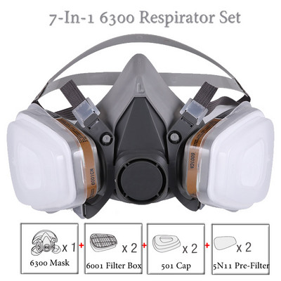 8-σε-1 6300/6200 μάσκα αερίου σκόνης με γυαλιά ασφαλείας Half face αναπνευστήρας αερίου για βαφή Ψεκασμός στίλβωση Ασφάλεια εργασίας