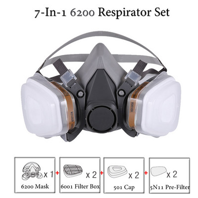 8-In-1 6300/6200 putekļu gāzes maska ar aizsargbrillēm ar pusi sejas gāzes respirators krāsošanai Izsmidzināšana pulēšana Darba drošība