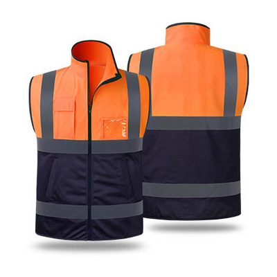 Fényvisszaverő mellény Magas nyakú Építőipari Mérnöki Fluoreszkáló Mellény Lovaglás Közúti Autóbiztonság Védőruházat