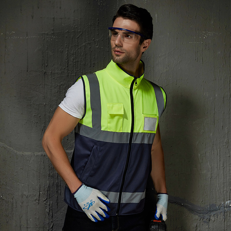 Fényvisszaverő mellény Magas nyakú Építőipari Mérnöki Fluoreszkáló Mellény Lovaglás Közúti Autóbiztonság Védőruházat