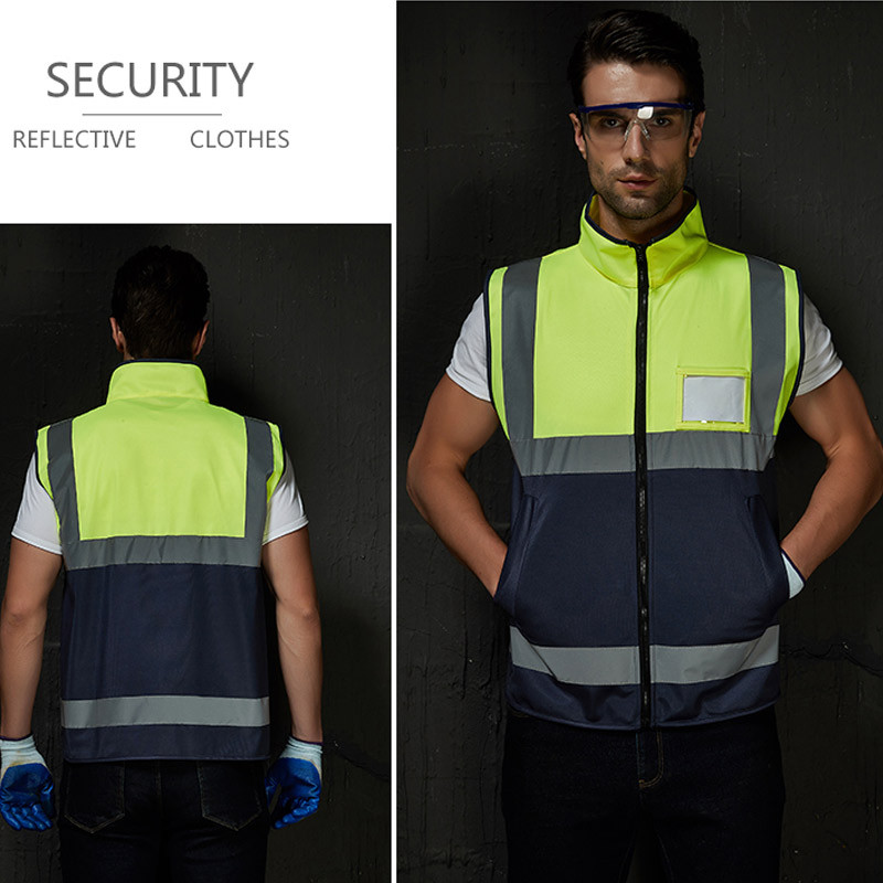 Fényvisszaverő mellény Magas nyakú Építőipari Mérnöki Fluoreszkáló Mellény Lovaglás Közúti Autóbiztonság Védőruházat