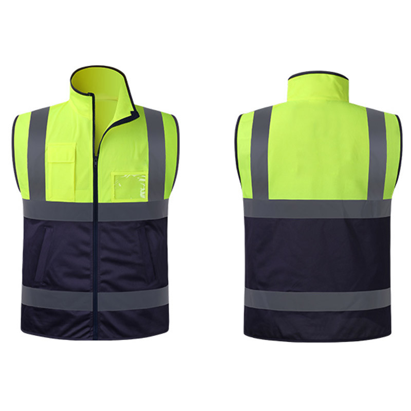 Fényvisszaverő mellény Magas nyakú Építőipari Mérnöki Fluoreszkáló Mellény Lovaglás Közúti Autóbiztonság Védőruházat