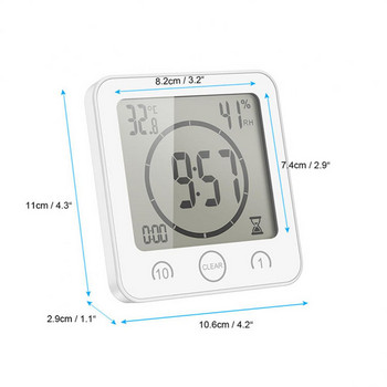 Aubess Сензор за температура и влажност Водоустойчив IP24 LCD екран Интелигентен стенен часовник за душ с вендуза за кухня Баня